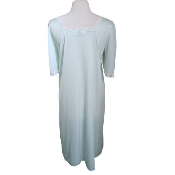 Vintage Nightgown Short Sleeve Nylon Nightie Lorraine Sz M‎ Mint Green Lace NEW - Picture 6 of 16